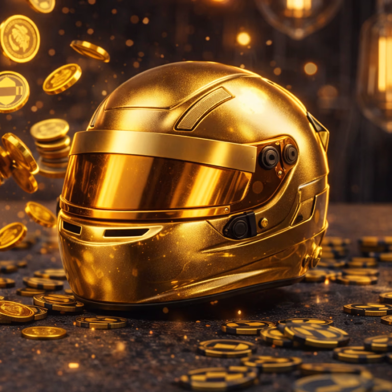 Spinozo Casino game offers with golden racing helmet and casino chips